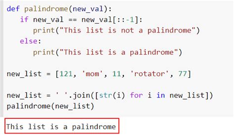 palindrome in python using list