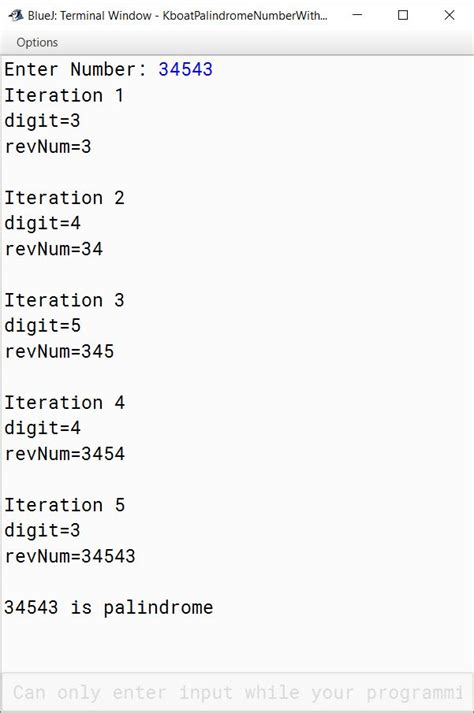 palindrome number program in java knowledge boat
