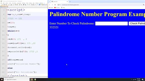 palindrome number program in javascript