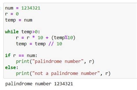palindrome number program in python using for loop