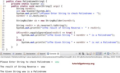 palindrome program in java using string reverse function