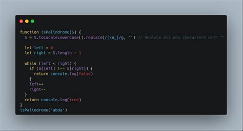palindrome string program in javascript