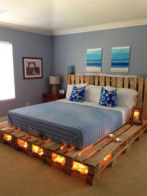 Platform Pallet Bed With Lights Easy Pallet Ideas
