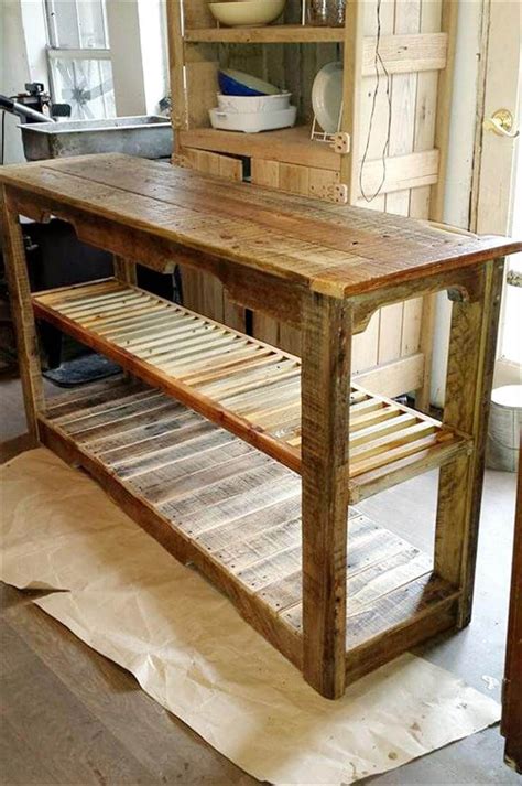 Rustic pallet wood console table. Stained, distressed and painted