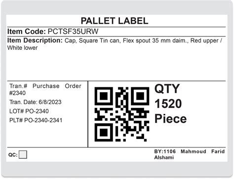 Pallet Label Template Excel