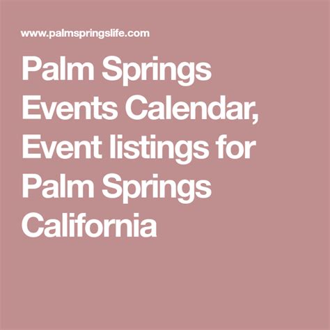 Palm Springs Calendar Of Events 2024