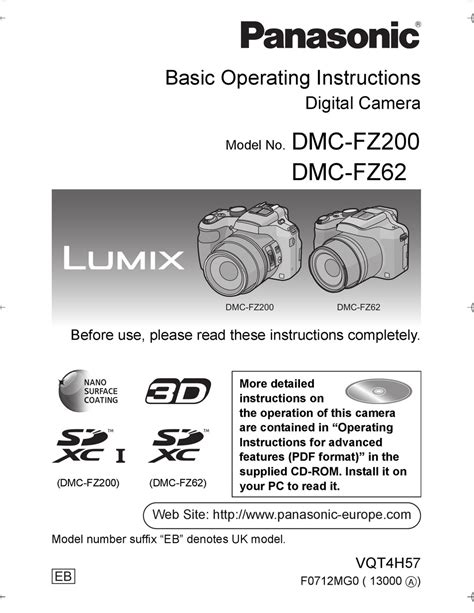 Panasonic Lumix Camera Operating Instructions