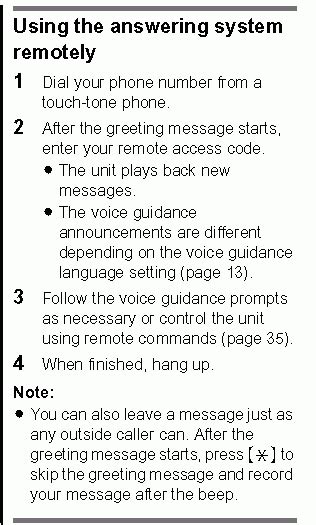 Panasonic Telephone Remote Message Retrieval
