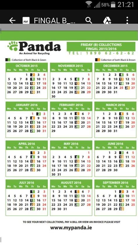 Panda Waste Collection Calendar 2024