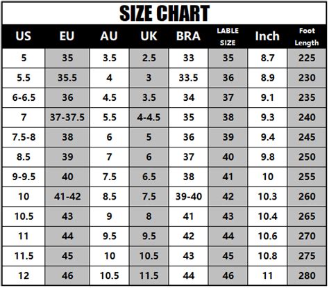 pandabuy shoe size chart