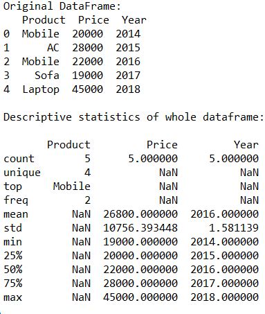 pandas dataframe descriptive statistics