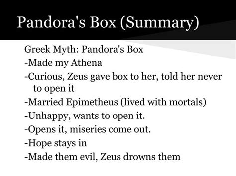 pandora story mythological summary