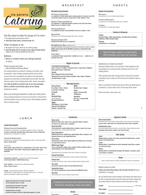 panera bread catering menu