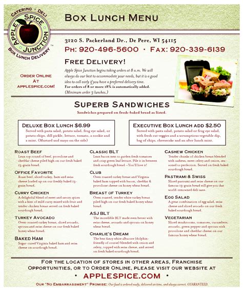 Panera Printable Box Lunch Menu