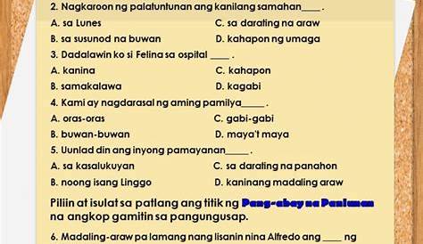 Pang Abay Na Pamanahon Panlunan Pamaraan Worksheets Grade 2 Pang Abay