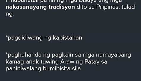 anong mga tradisyon ng mga taga Bisaya at reaksyon ng mga ito. - Brainly.ph