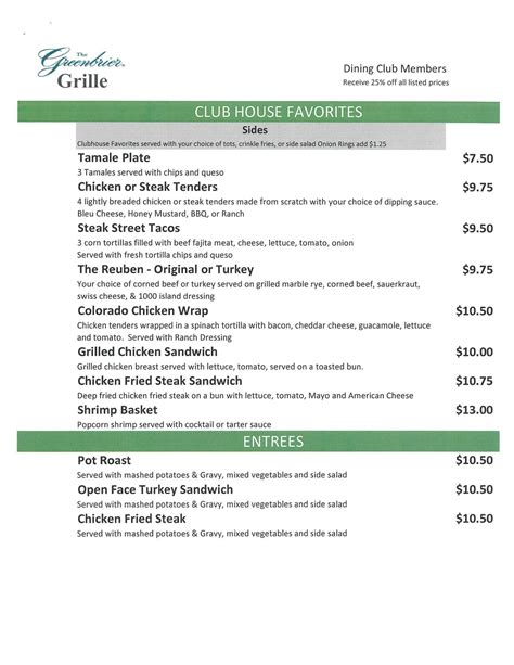 Panorama Golf Range Menu