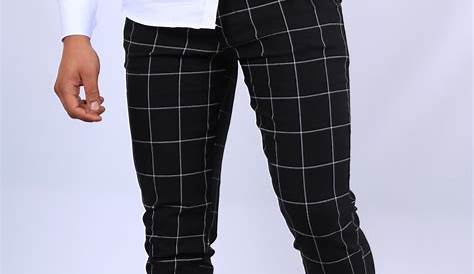 Pantalon carreaux T3328 noir blanc avec bandes côté pour