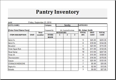 Pantry Inventory List Excel