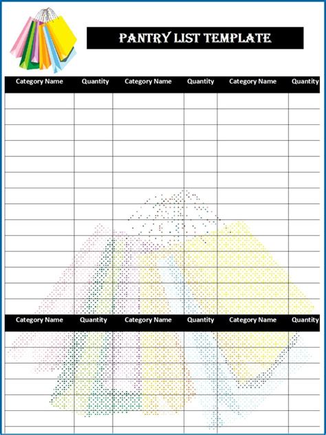 Pantry Items List In Excel