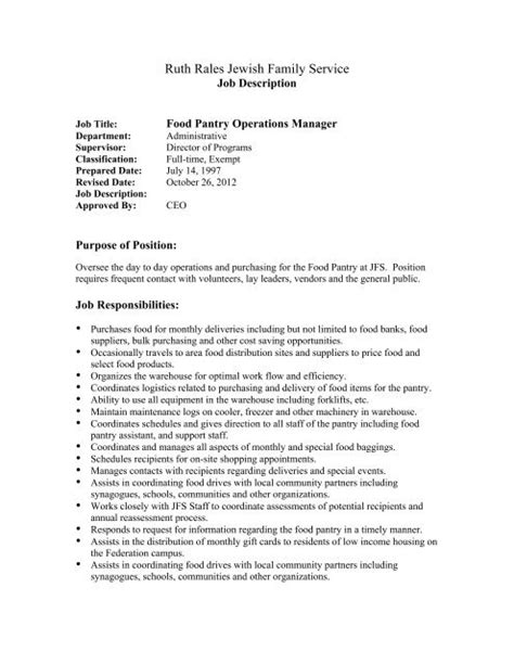 Pantry Supervisor Job Description