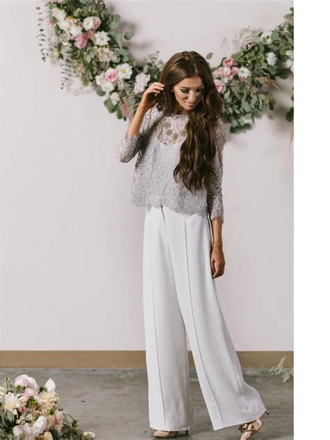 Delicate Lace Gray Chiffon Pants Suit For Wedding Party Women Evening