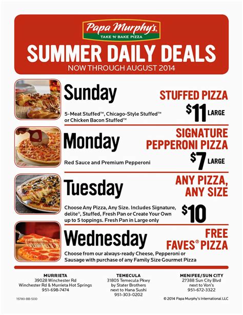 papa murphy's pizza special deals