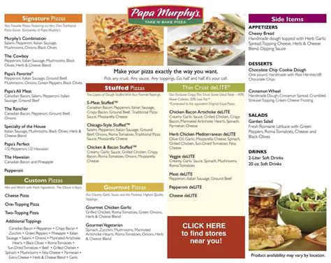 papa murphy restaurant menu