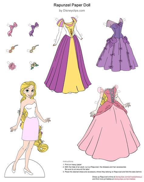 the paper doll is wearing pink and has wings, dresses, and tiaras on it