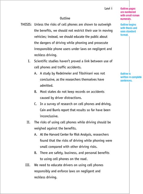 paper outline example mla