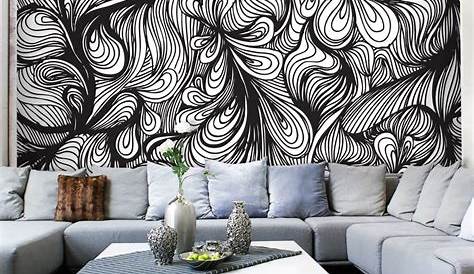 Papier peint intissé motif laurier blanc et noir 10m