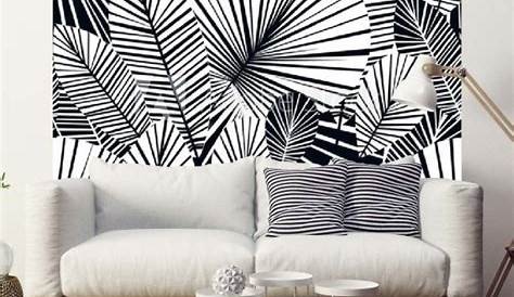 Papier peint 100 intissé motif feuille de palmier noir