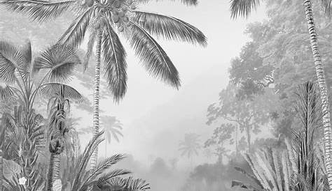 Papier peint palmier panoramique Lac Tropical Black