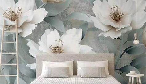Papier peint haut de gamme fleur blanche, tapisserie luxe