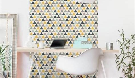 Papier peint motif géométrique Triangles bleu, jaune et