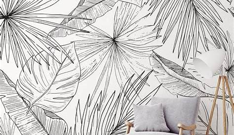 Papier Peint Noir Blanc Gris Panneau Mural Imprimé Tropical Palmier Niveau De
