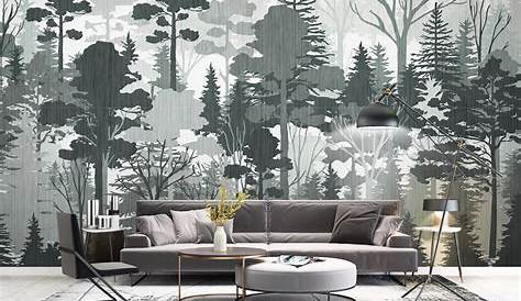 Papier peint panoramique nature forêt Noir et Blanc