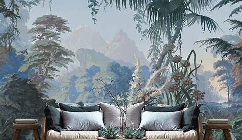Papier peint panoramique L'Eden bleu forêt Végétation