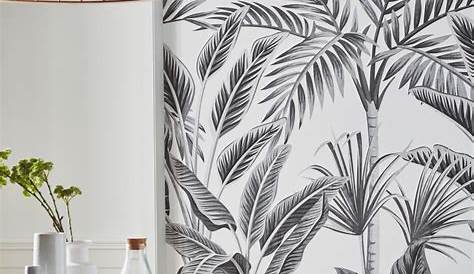 Papier peint jungle tropical noir et blanc panoramique