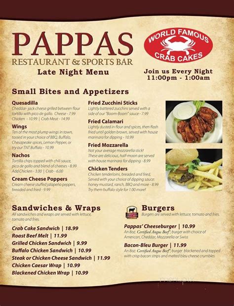 pappas restaurant bel air md menu