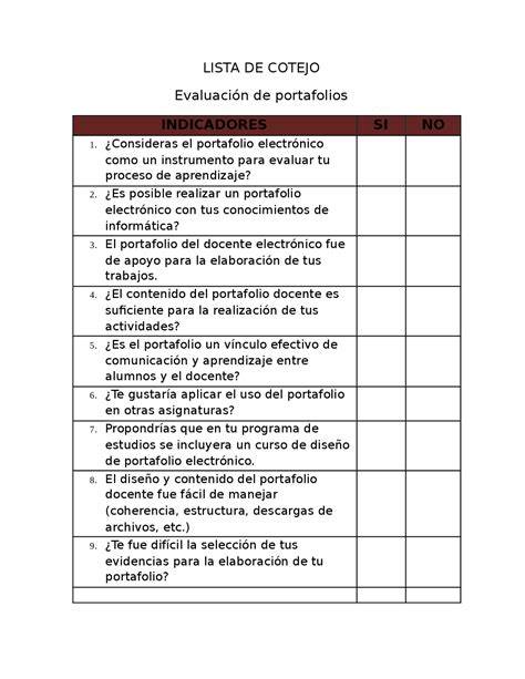 Lista de Cotejo