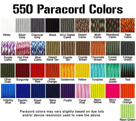 Paracord in different colors