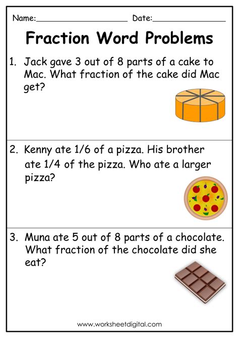 Parade Math Worksheets Easy Fraction Word Problems