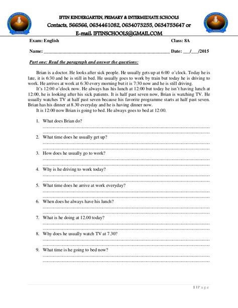paragraph questions and answers in english