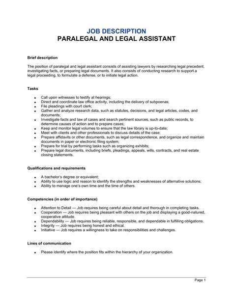 paralegal and legal assistant job description