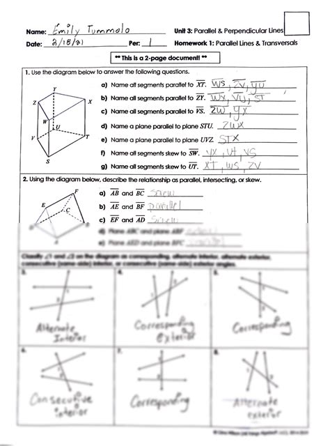 Worksheets Parallel And Perpendicular Lines