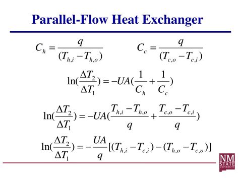 parallel flow heat exchanger formula