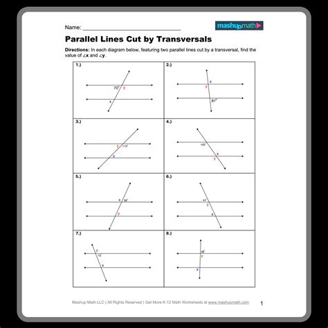 Parallel Lines Cut By A Transversal Activity Answers