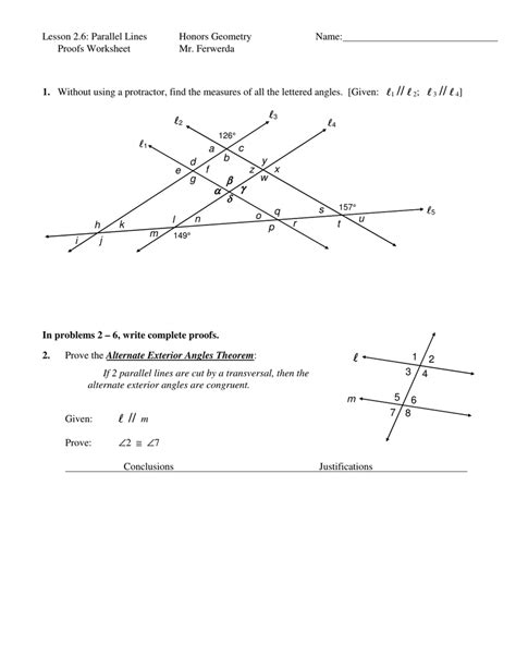 parallel lines proofs worksheet with answers