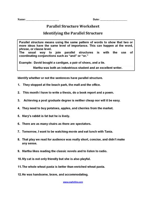 parallel structure worksheet with answers pdf grade 8